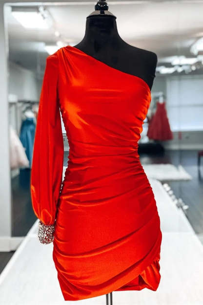 Red Tight Beaded Homecoming Dress with Sleeves