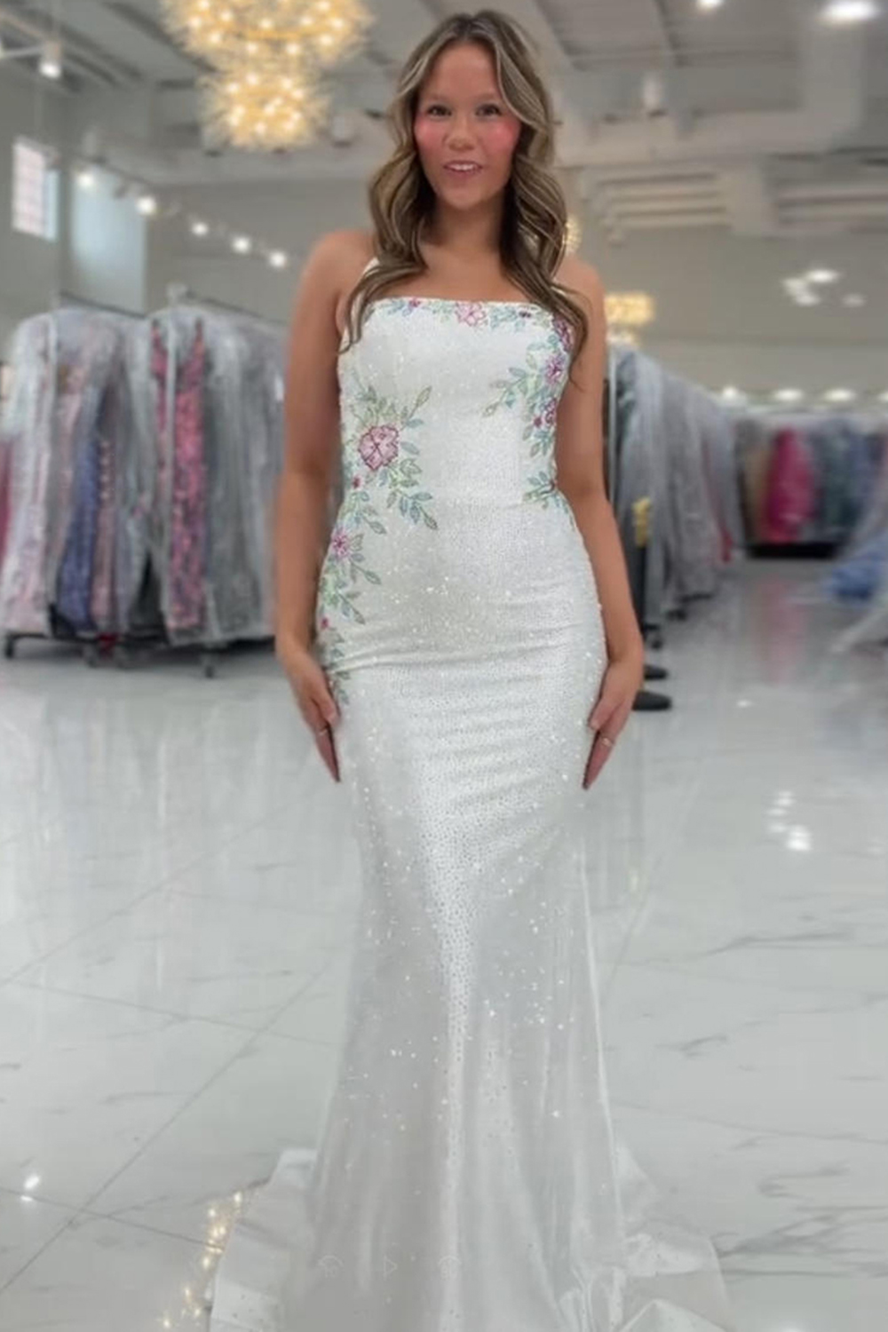 Sparkly Floral Lilac Mermaid Corset Halter Long Prom Dress