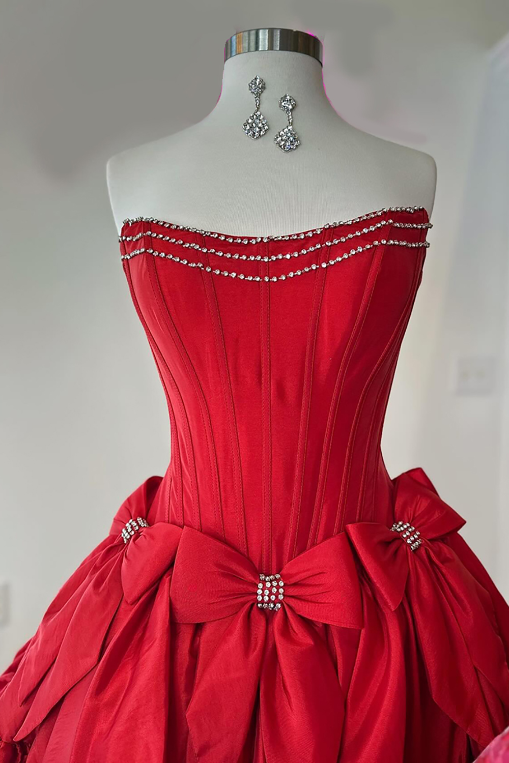 A Line Strapless Corset Red Short Homecoming Dress With Bows