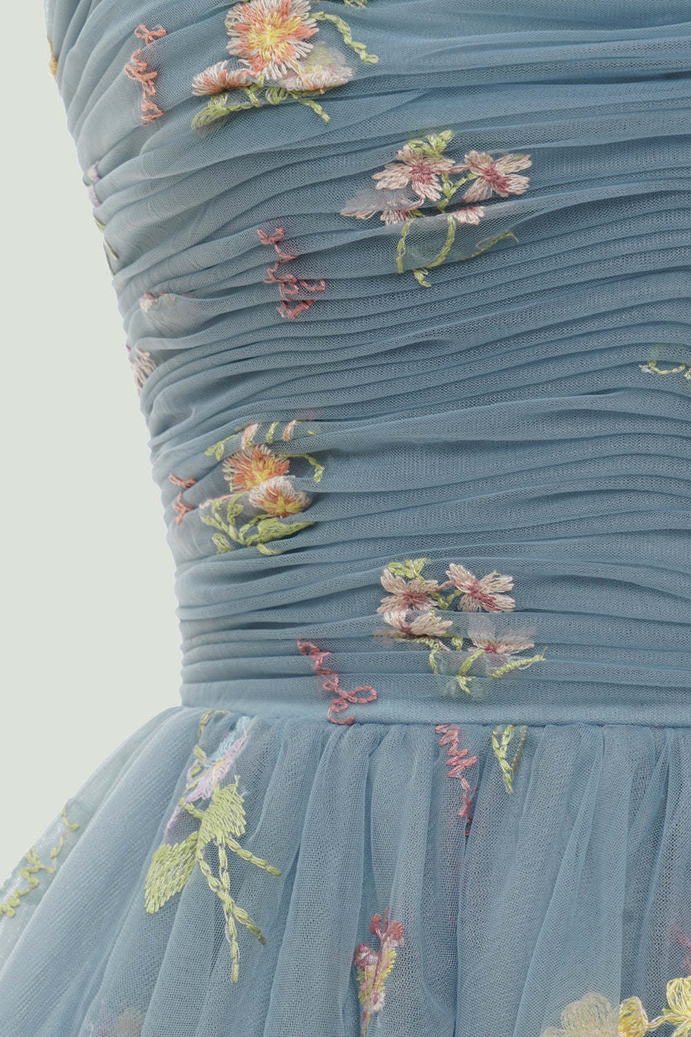 Grey Blue Spaghetti Straps Short Homecoming Dress with Embroidery
