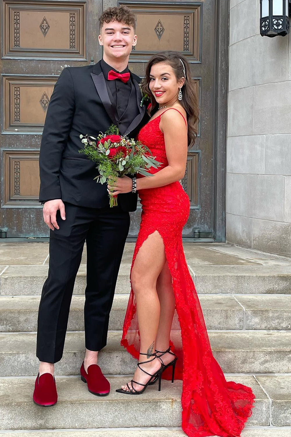 Homrain Men Black 3-Piece Prom Suits Peak Lapel Single-Breasted Wedding Tuxedo