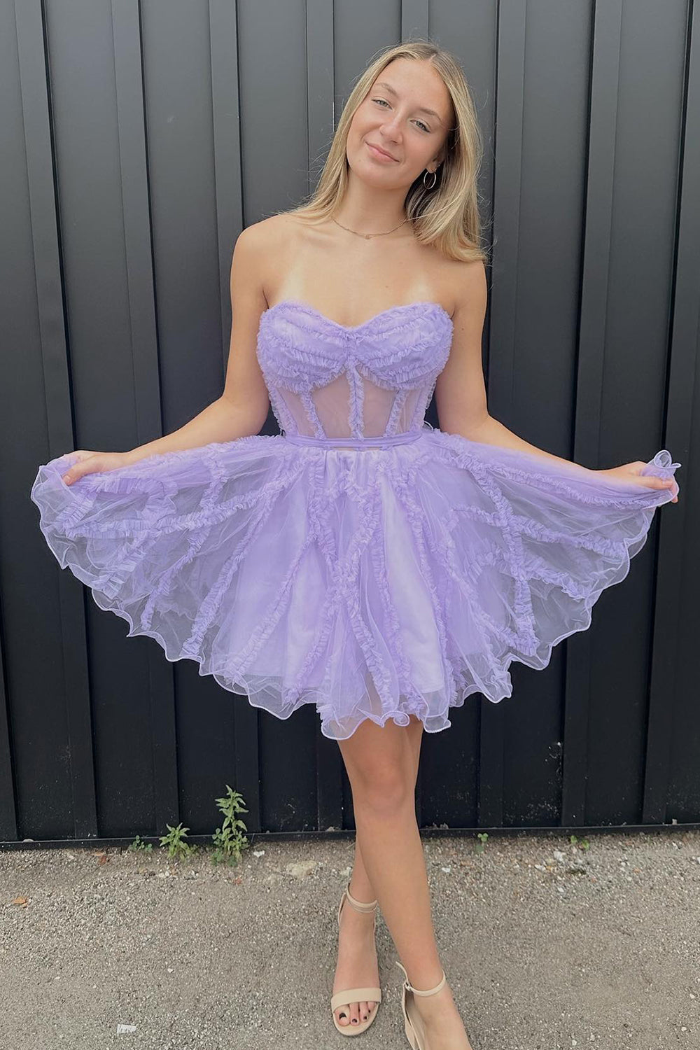 Lavender Corset Sweetheart A-Line Short Tulle Homecoming Dress