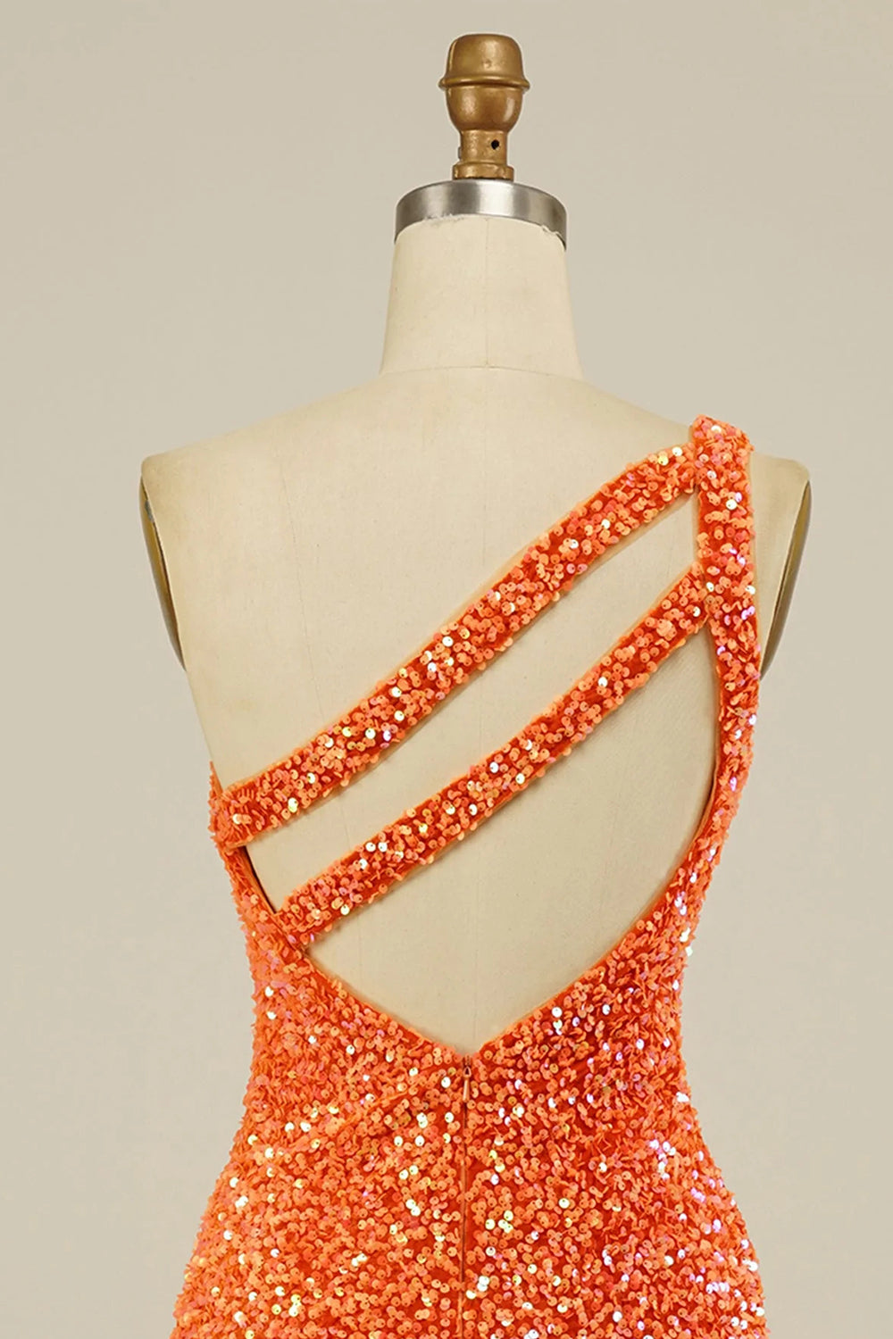 Orange Open Back One Shoulder Sequins Tight Homecoming Dress