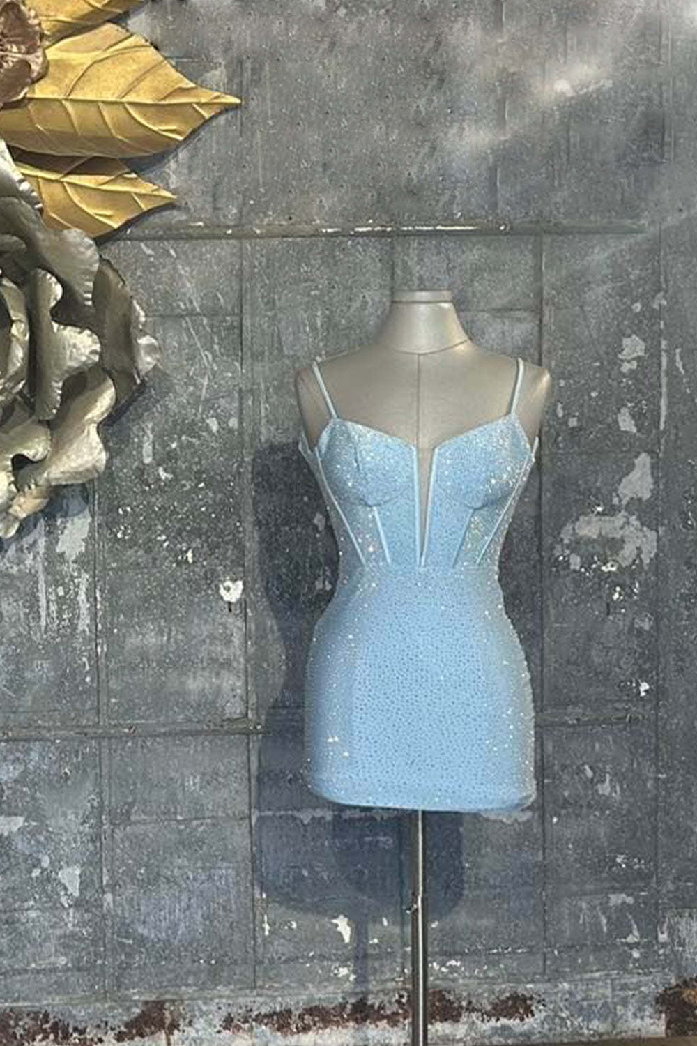 Sparkly Blue Corset Top Beaded Tight Short Homecoming Dress