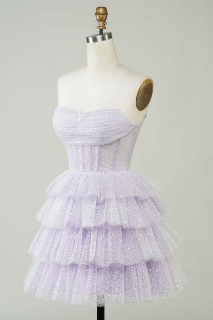 Lilac Corset A-Line Short Tulle Homecoming Dress