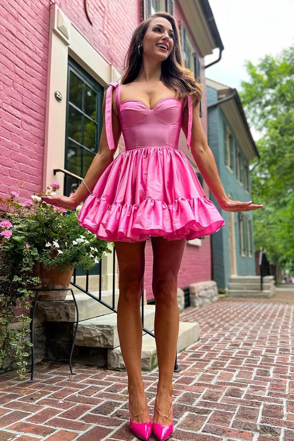 Pink Ruched Corset A-Line Short Homecoming Dress