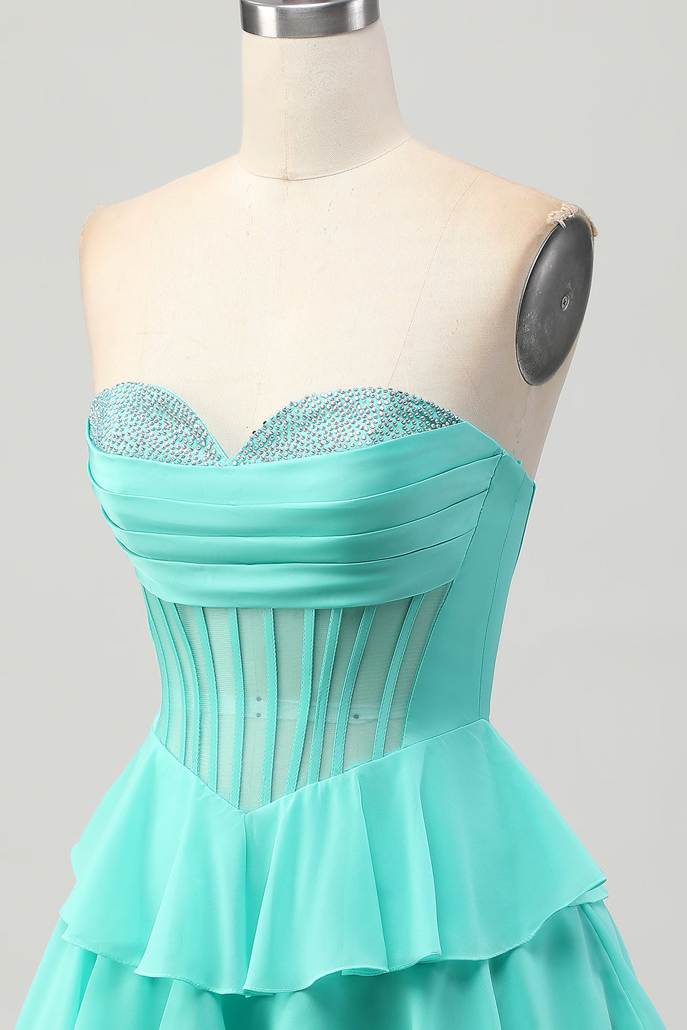 Sparkly Green Ruffled Sweetheart Short Corset Homecoming Dress with Beading