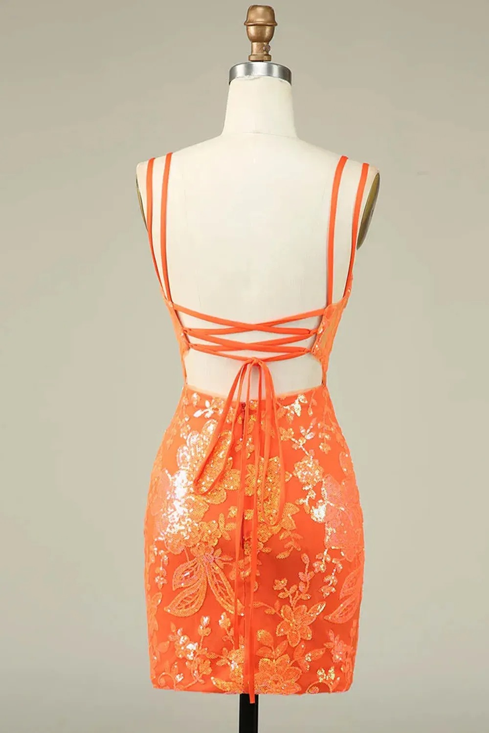 Orange Sparkly Sequins Tight Short Corset Homecoming Dress