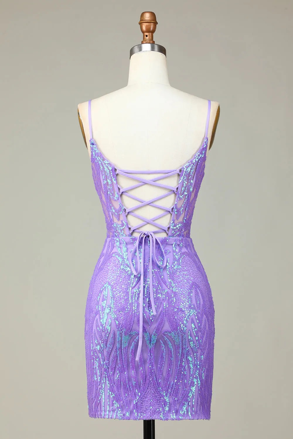 Sparkly Lilac Sequins Lace-Up Back Tight Short Homecoming Dress
