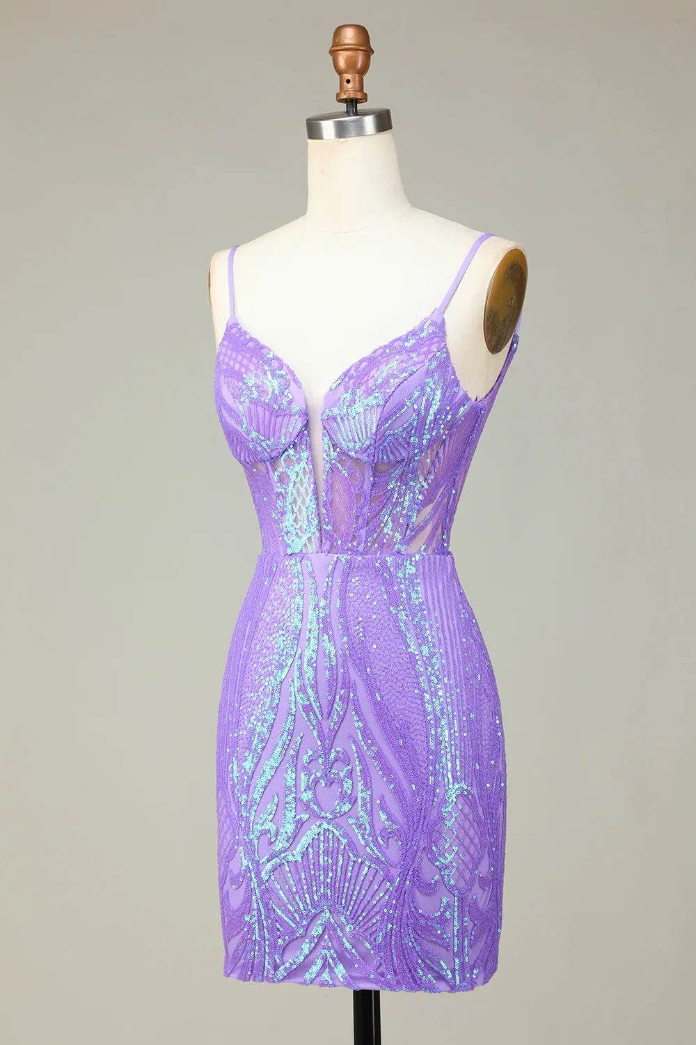 Sparkly Lilac Sequins Lace-Up Back Tight Short Homecoming Dress
