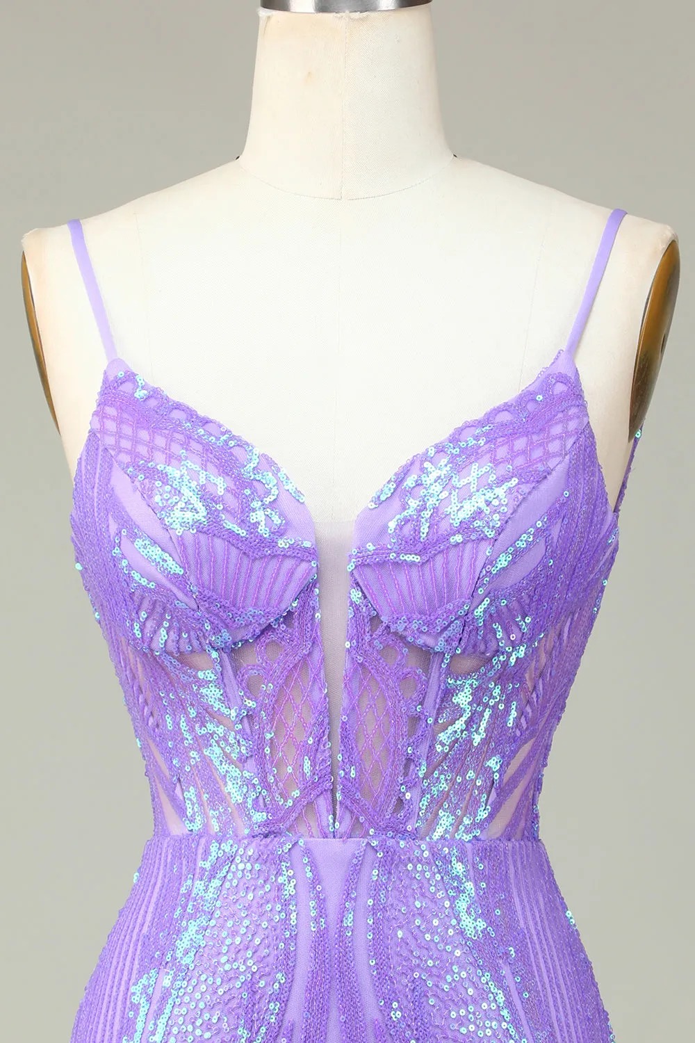 Sparkly Lilac Sequins Lace-Up Back Tight Short Homecoming Dress