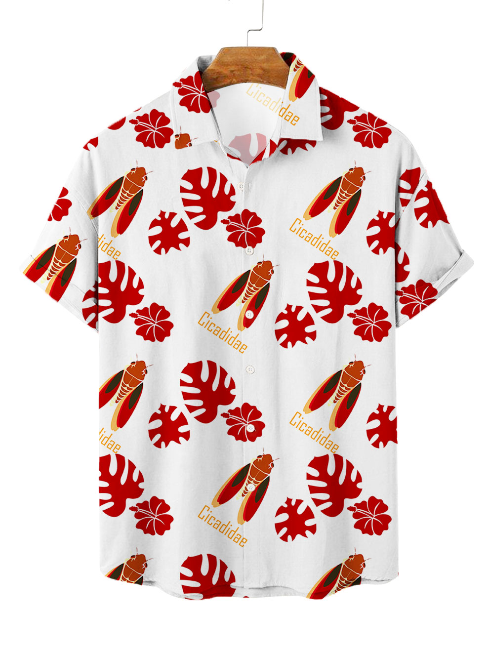 Red Cicadas Print Hawaiian Shirt Short Sleeve Shirt