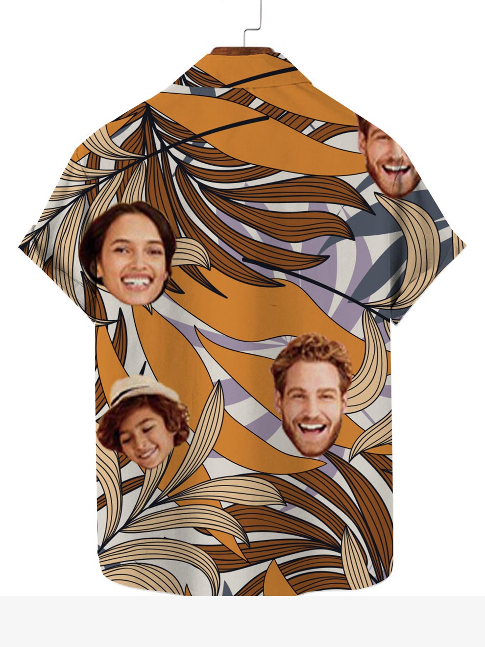 Custom Brown Leaves Print  Hawaiian Shirt With Family Face Gift for Father's Day