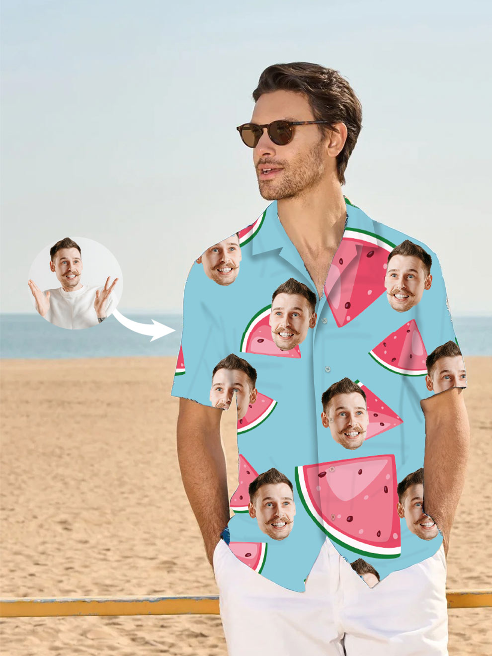 Custom Watermelon Print Hawaiian Shirt With Face Gift for Father's Day