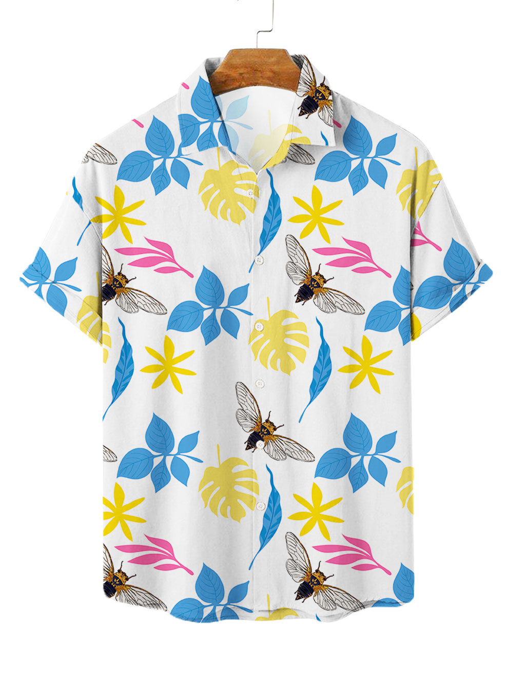 Cicadas And Leaves Print Hawaiian Shirt Short Sleeve Shirt