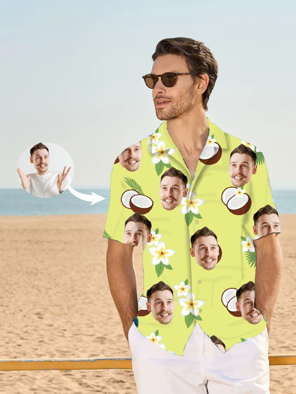 Custom Coconut And Flower Hawaiian Shirt With Face Gift for Father's Day