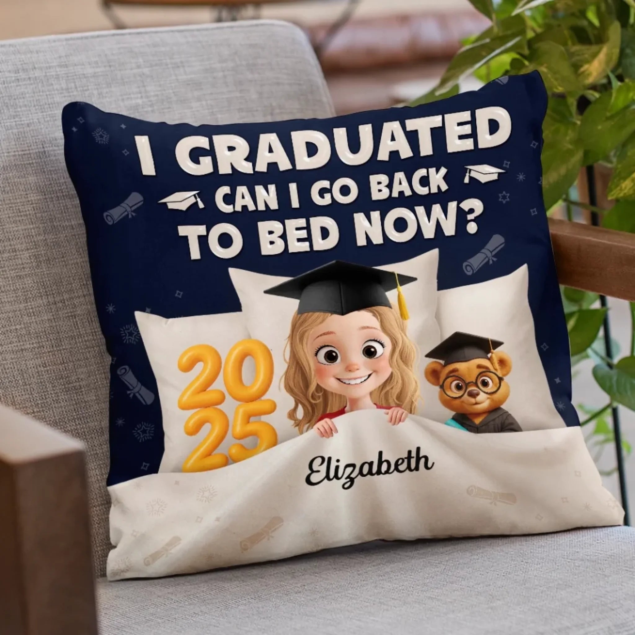 Graduation Complete Time to Sleep - Family Personalized Custom 3D Inflated Effect Printed Pillow - Graduation Gift For Family Members, Siblings, Brothers, Sisters