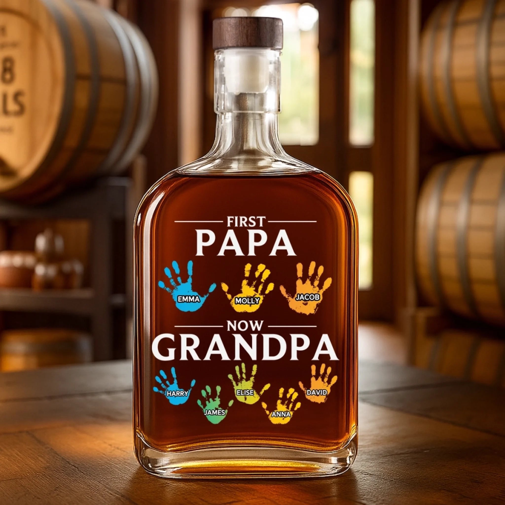 Behind Every Great Family Is A Grandpa Who Was Once A Great Dad - Family Personalized Custom Whiskey Bottle - Father's Day, Gift For Dad, Grandpa