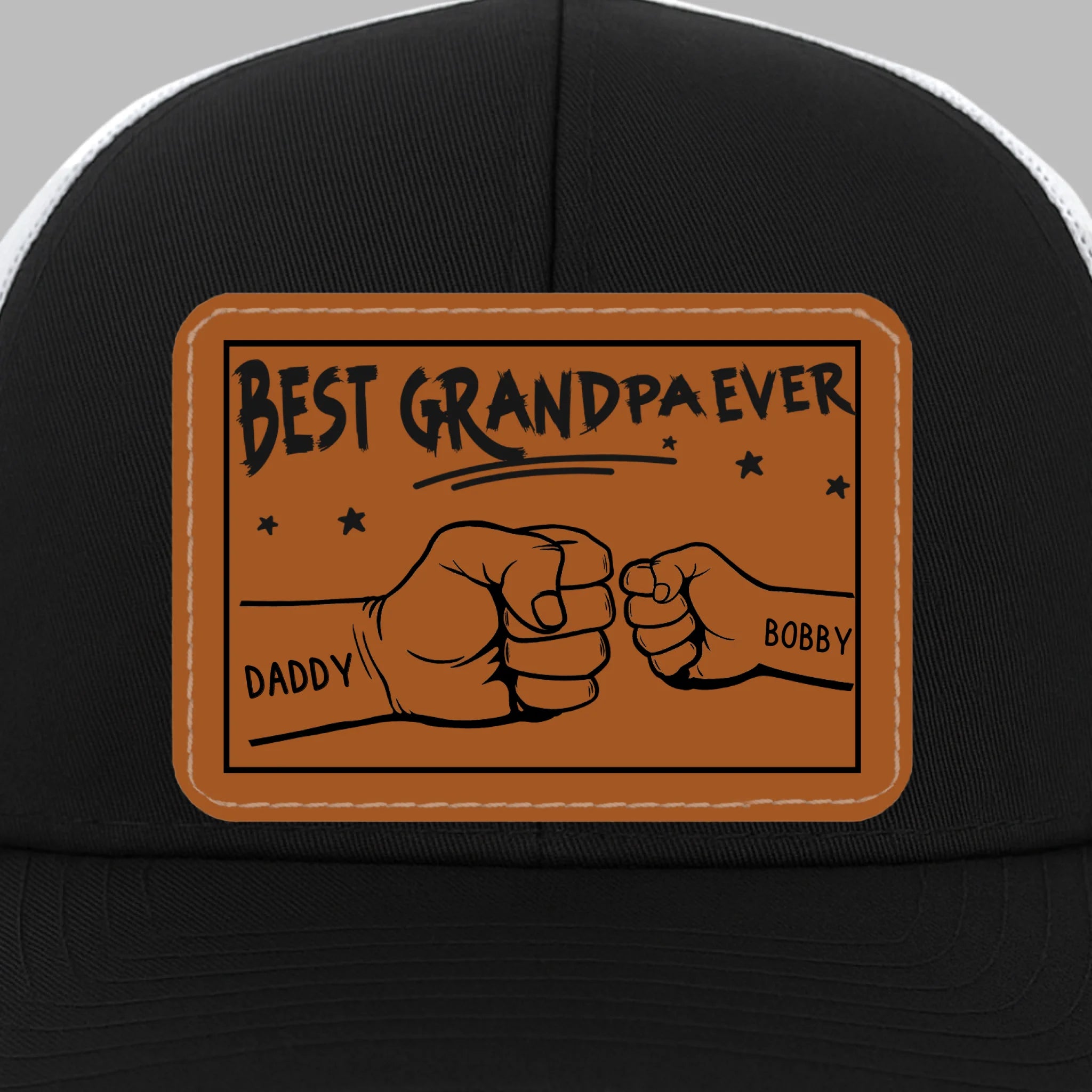 Dad Of The Year - Family Personalized Custom Leather Patch Mesh Cap - Father's Day, Gift For Dad, Grandpa