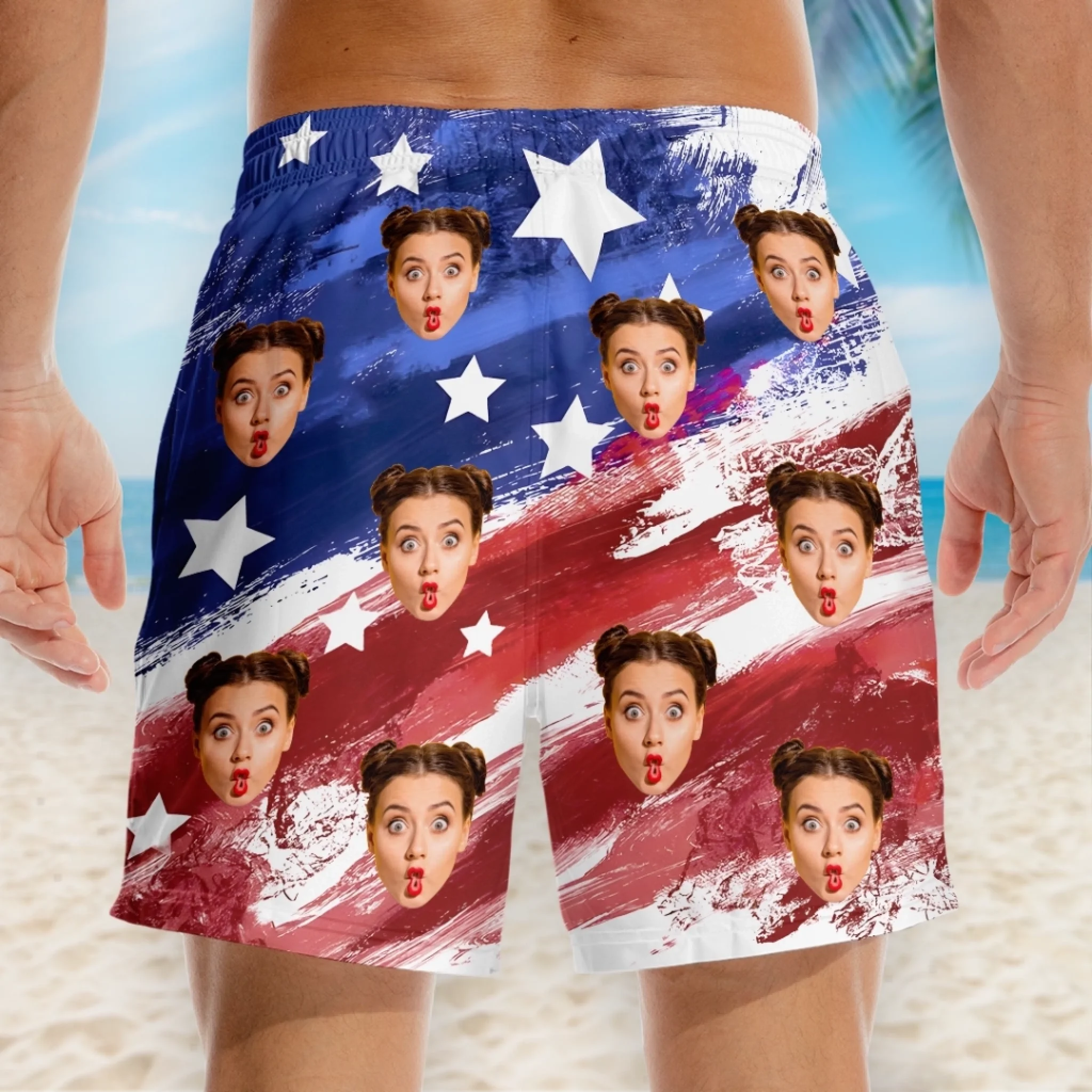 Custom Photo One Nation, One Crazy Fam - Family Personalized Custom Tropical Hawaiian Aloha Men Beach Shorts - Summer Vacation Gift For Family Members, Pet Owners, Pet Lovers