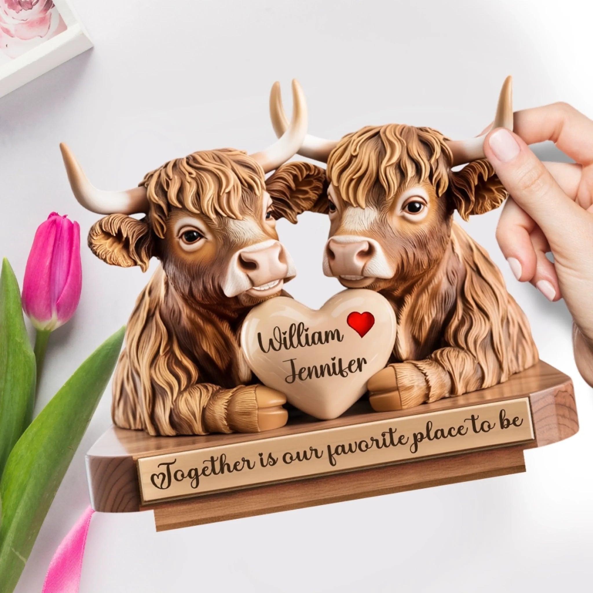Together Is Our Favorite Place To Be - Couple Personalized Custom Shaped 2-Layered Wooden Plaque With Flat Stand - House Warming Gift For Husband Wife, Anniversary