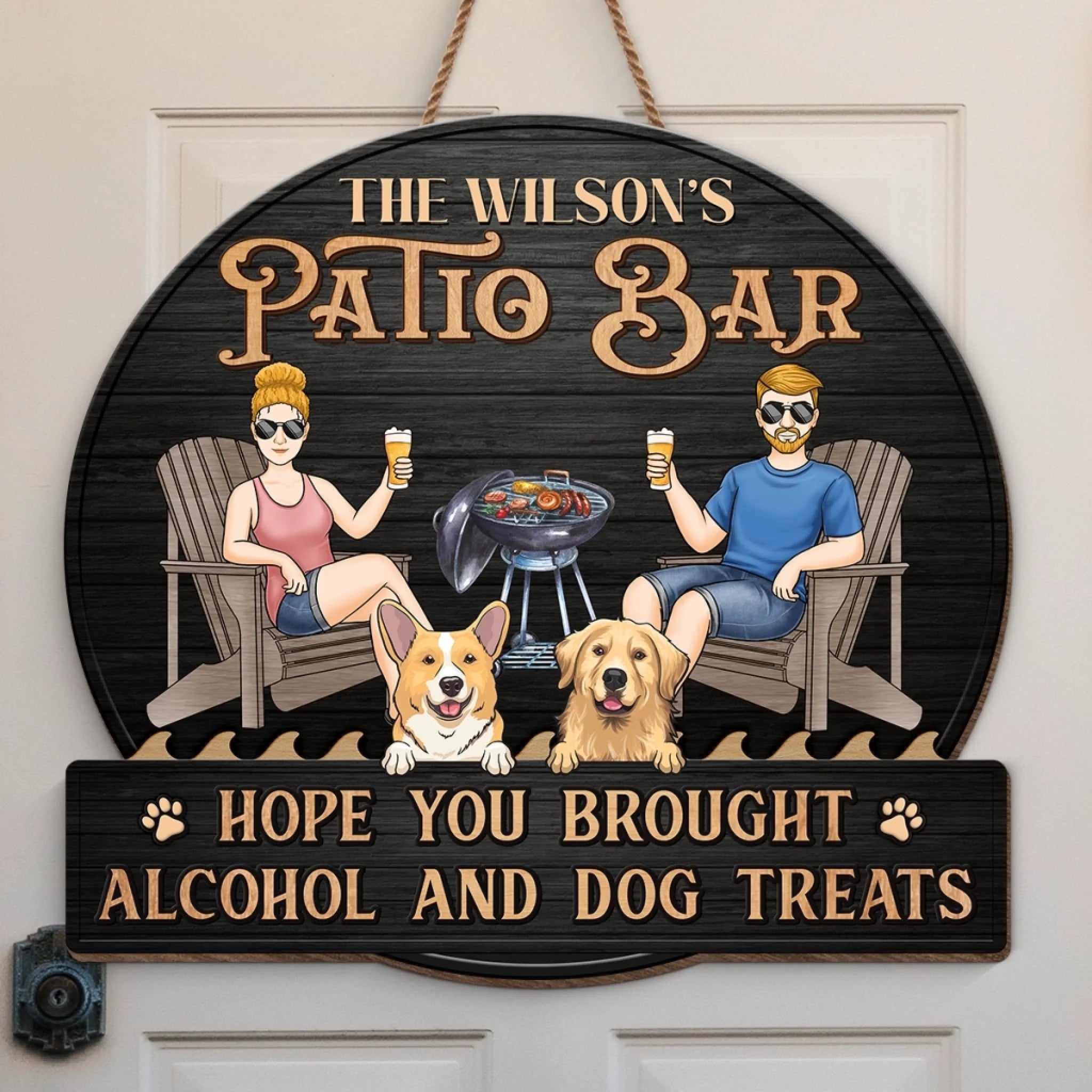Cold Drinks, Warm Vibes - Couple Personalized Custom Home Decor Wood Sign - House Warming Gift For Couple, Anniversary, Pet Owners, Pet Lovers