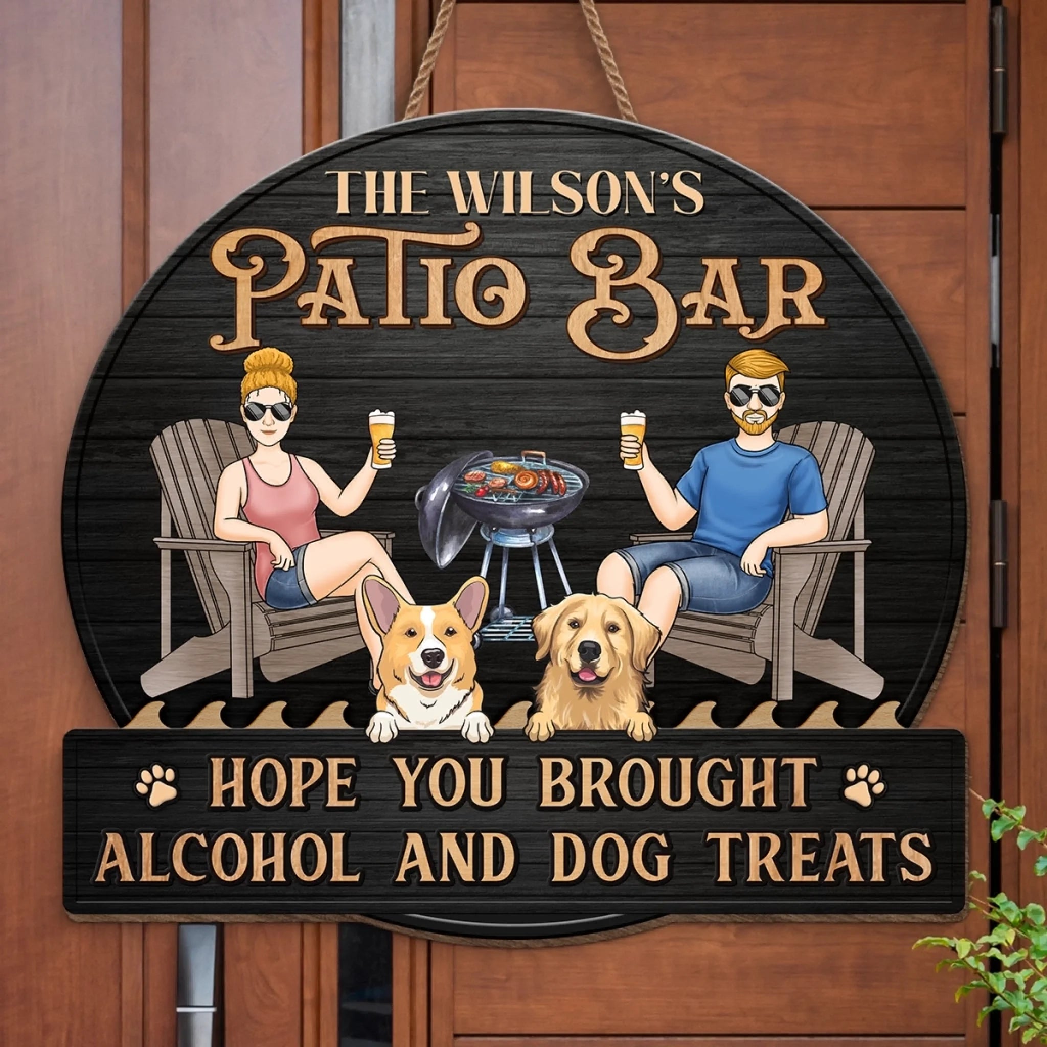 Cold Drinks, Warm Vibes - Couple Personalized Custom Home Decor Wood Sign - House Warming Gift For Couple, Anniversary, Pet Owners, Pet Lovers