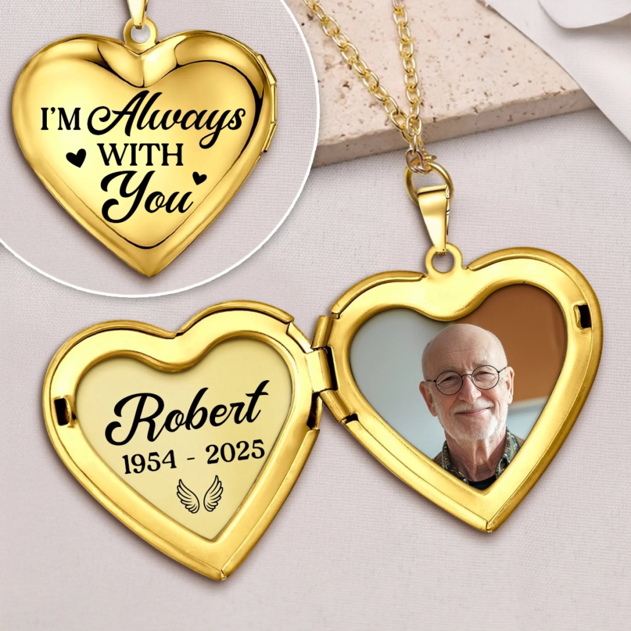 Custom Photo I'm Always With You - Memorial Personalized Custom Heart Locket Necklace - Sympathy Gift For Family Members