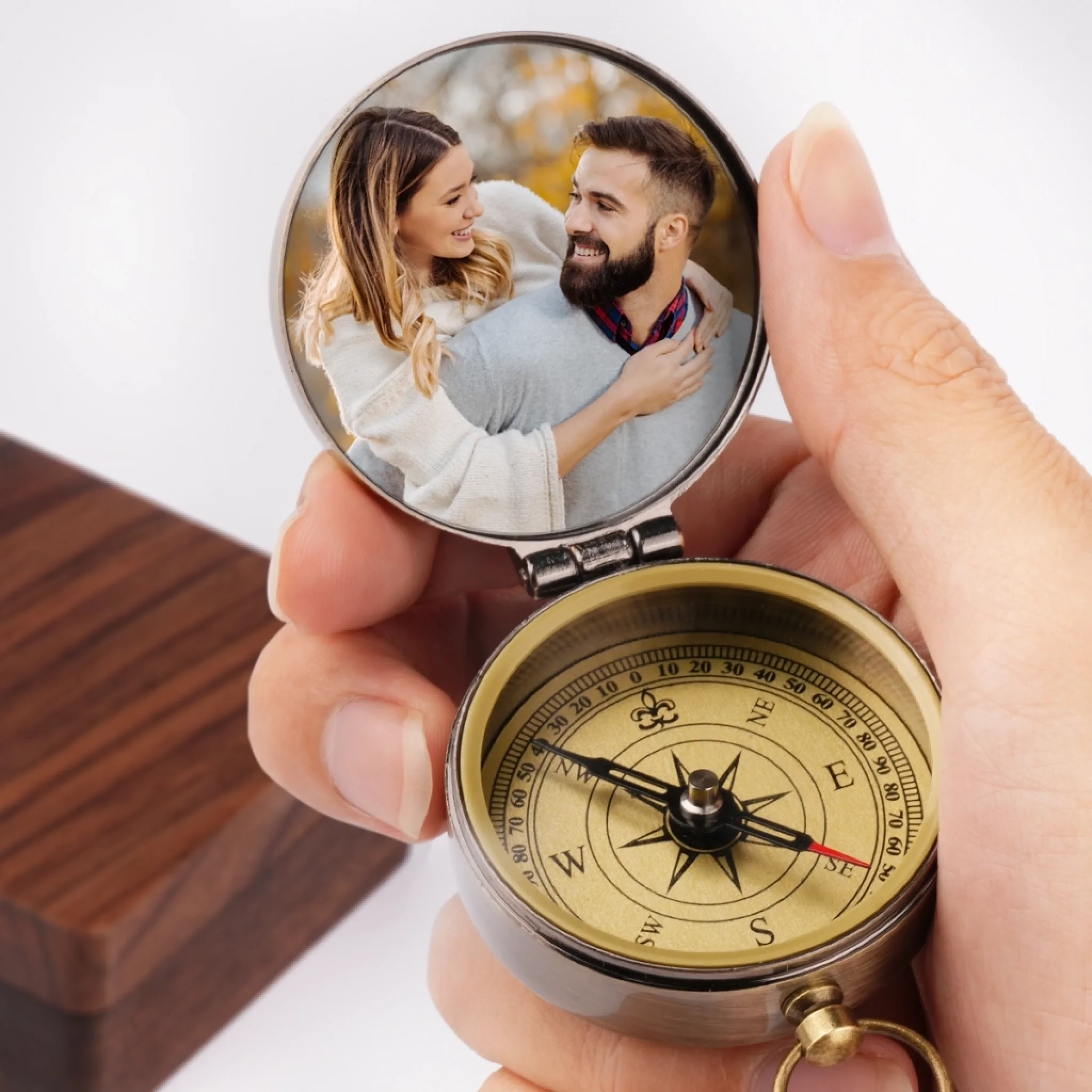 Custom Photo Someone Loves You Big Time - Couple Personalized Custom Compass - Gift For Husband Wife, Anniversary