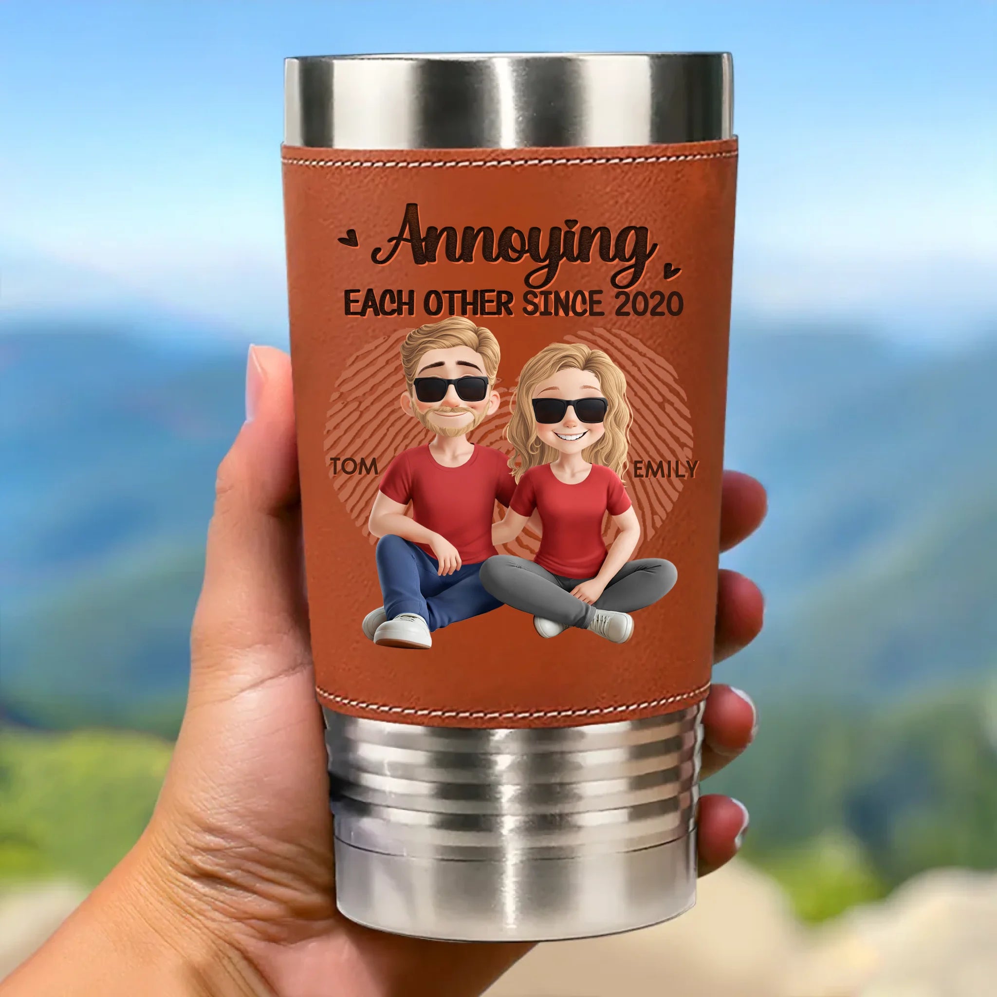 Still Annoying Each Other, Successfully - Couple Personalized Custom Printed Leather Tumbler - Gift For Husband Wife, Anniversary