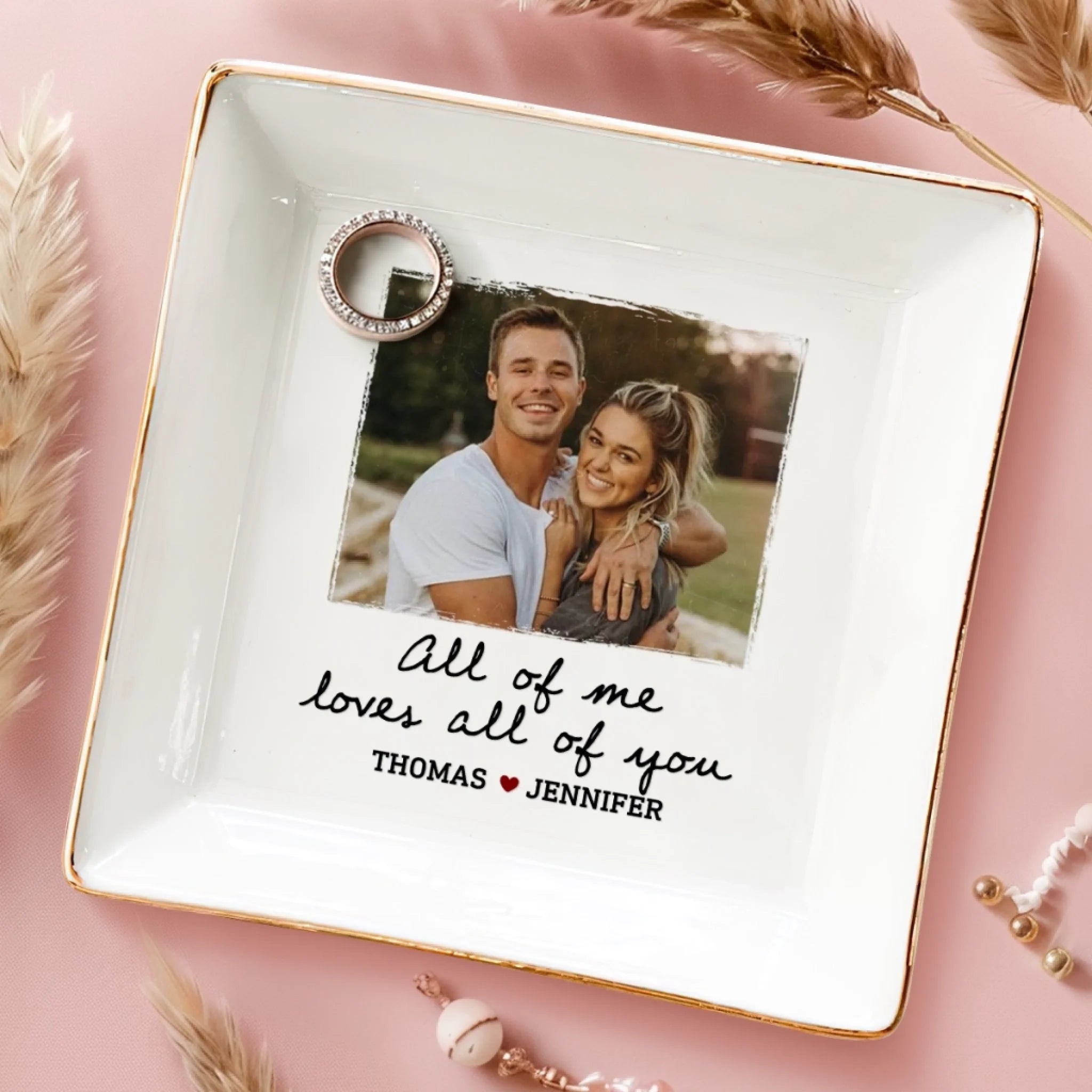 Custom Photo Our Love Takes Flight - Couple Personalized Custom Jewelry Dish - Gift For Husband Wife, Anniversary