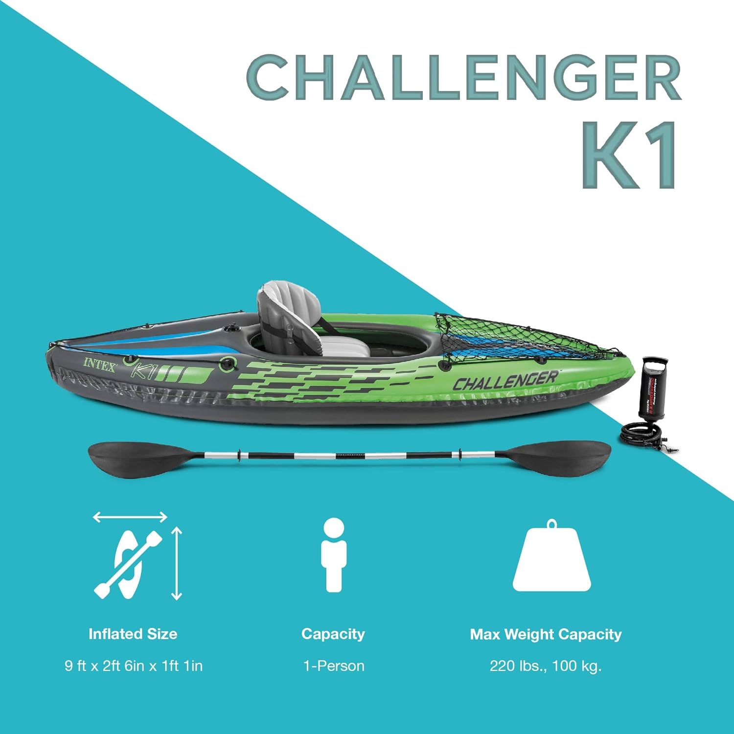 IthtNTEX Cththallenger Inflatable Kayak: Deluxe 86-inch Kayak Paddle and High-Output Pump – Super Strong PVC – Adjustable Seat with Backrest – Removable Tail Fin – Cargo Storage Net