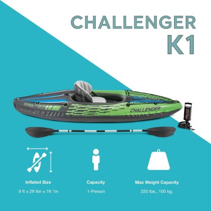 IthtNTEX Cththallenger Inflatable Kayak: Deluxe 86-inch Kayak Paddle and High-Output Pump – Super Strong PVC – Adjustable Seat with Backrest – Removable Tail Fin – Cargo Storage Net