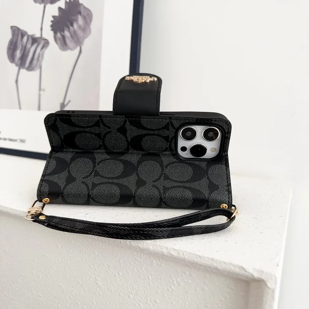 Cothtach iPhone Case Leather Flip Case with Card Holder Black