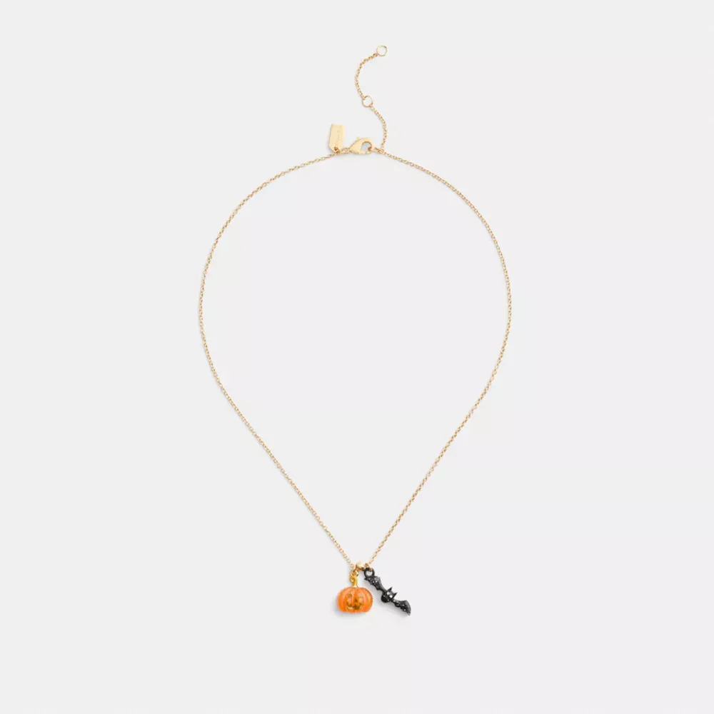 Pumpkin And Bat Pendant Necklace Set