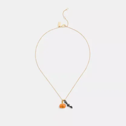 Pumpkin And Bat Pendant Necklace Set