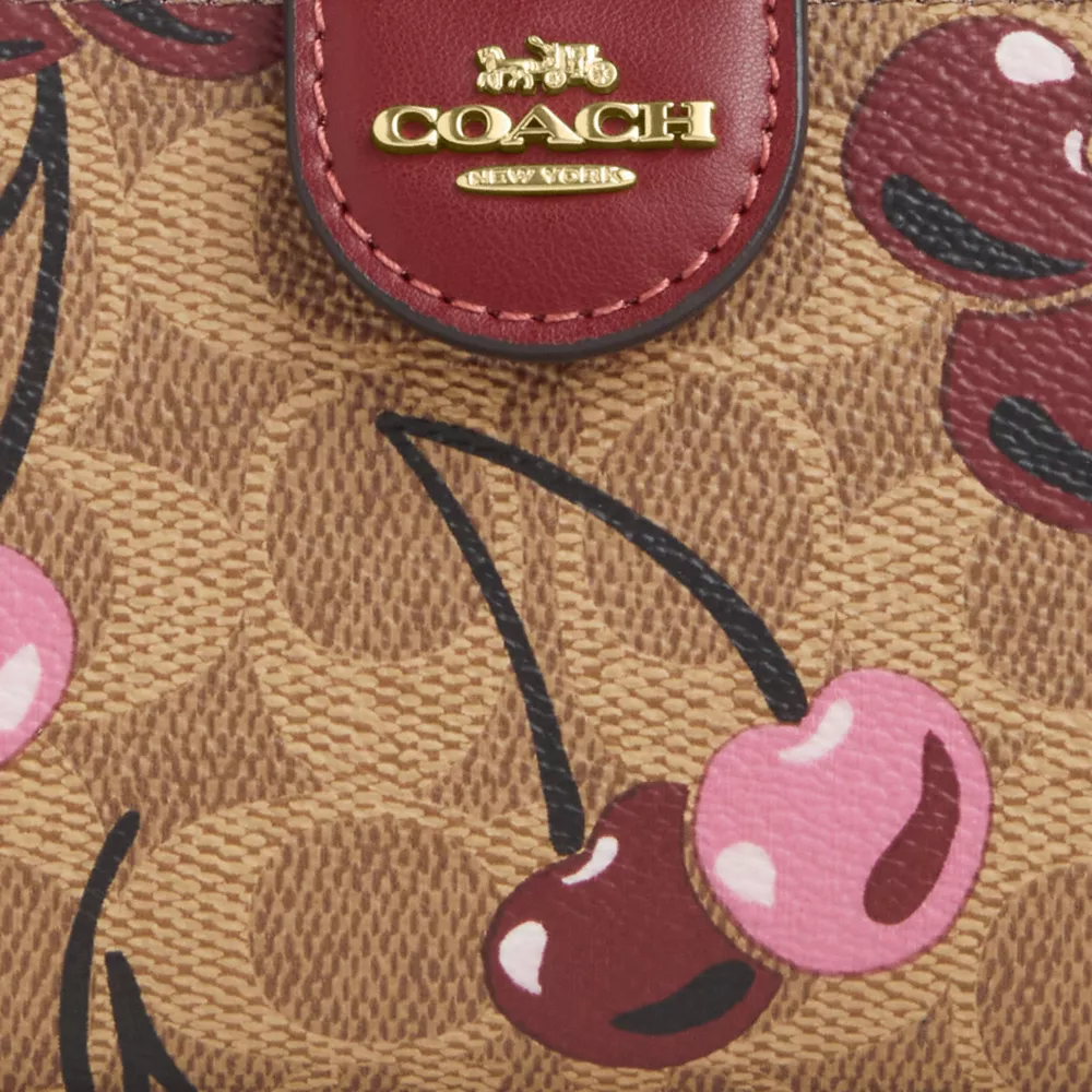 Medium Corner Zip Wallet In Signature Canvas With Cherry Print