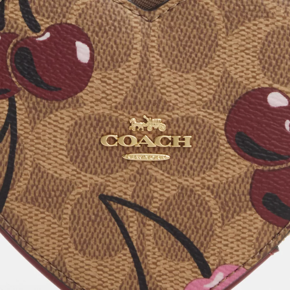 Heart Coin Case In Signature Canvas With Cherry Print