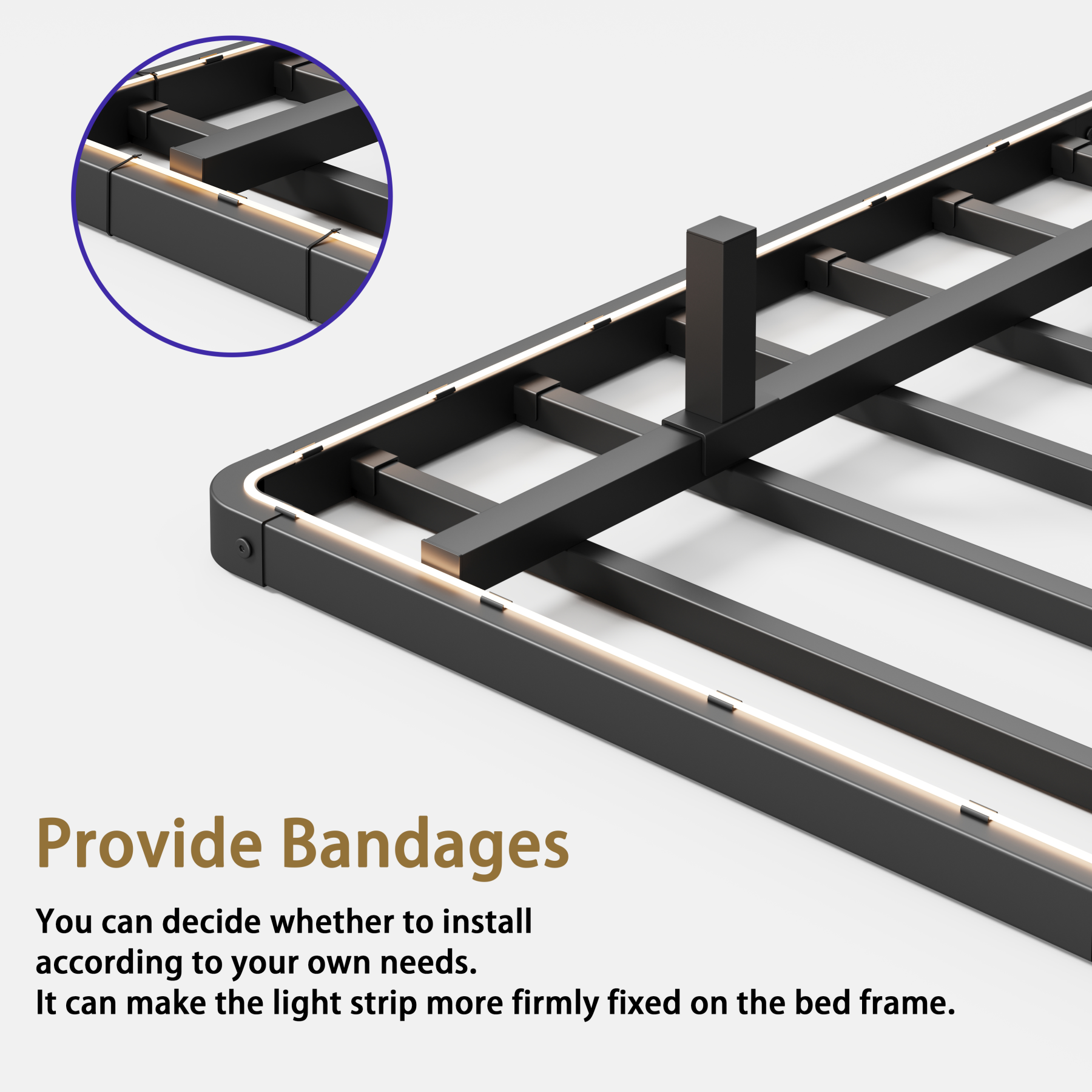 Woozuro 8 inch Queen size Floating Bed Frame with LED Strip Light,No Box Spring Needed,Noise-Free,Black