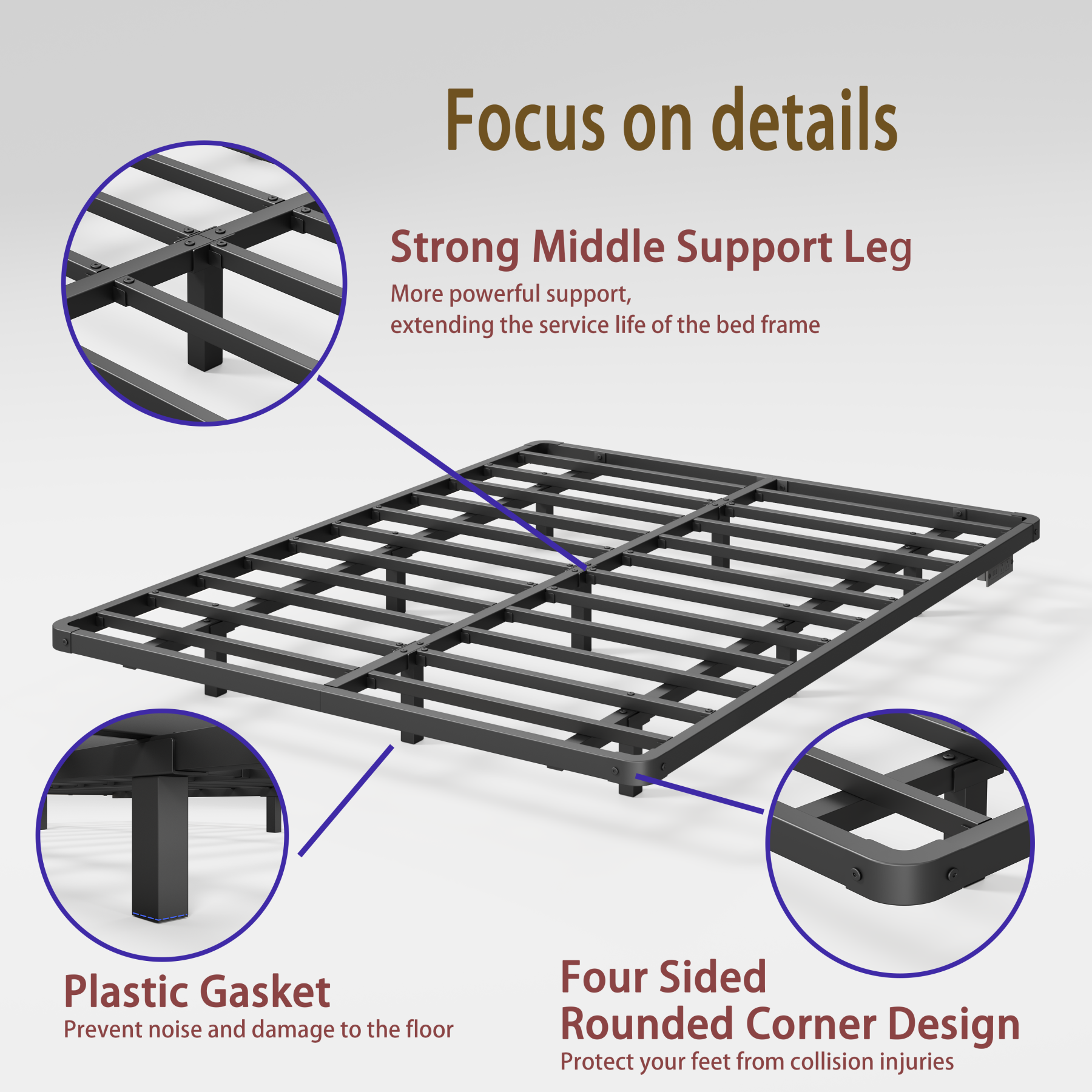 Woozuro 8 inch Queen size Floating Bed Frame with LED Strip Light,No Box Spring Needed,Noise-Free,Black