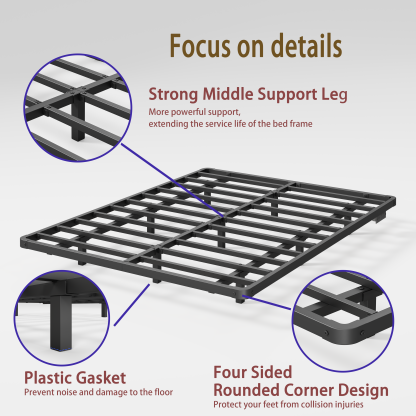 Woozuro 8 inch Queen size Floating Bed Frame with LED Strip Light,No Box Spring Needed,Noise-Free,Black