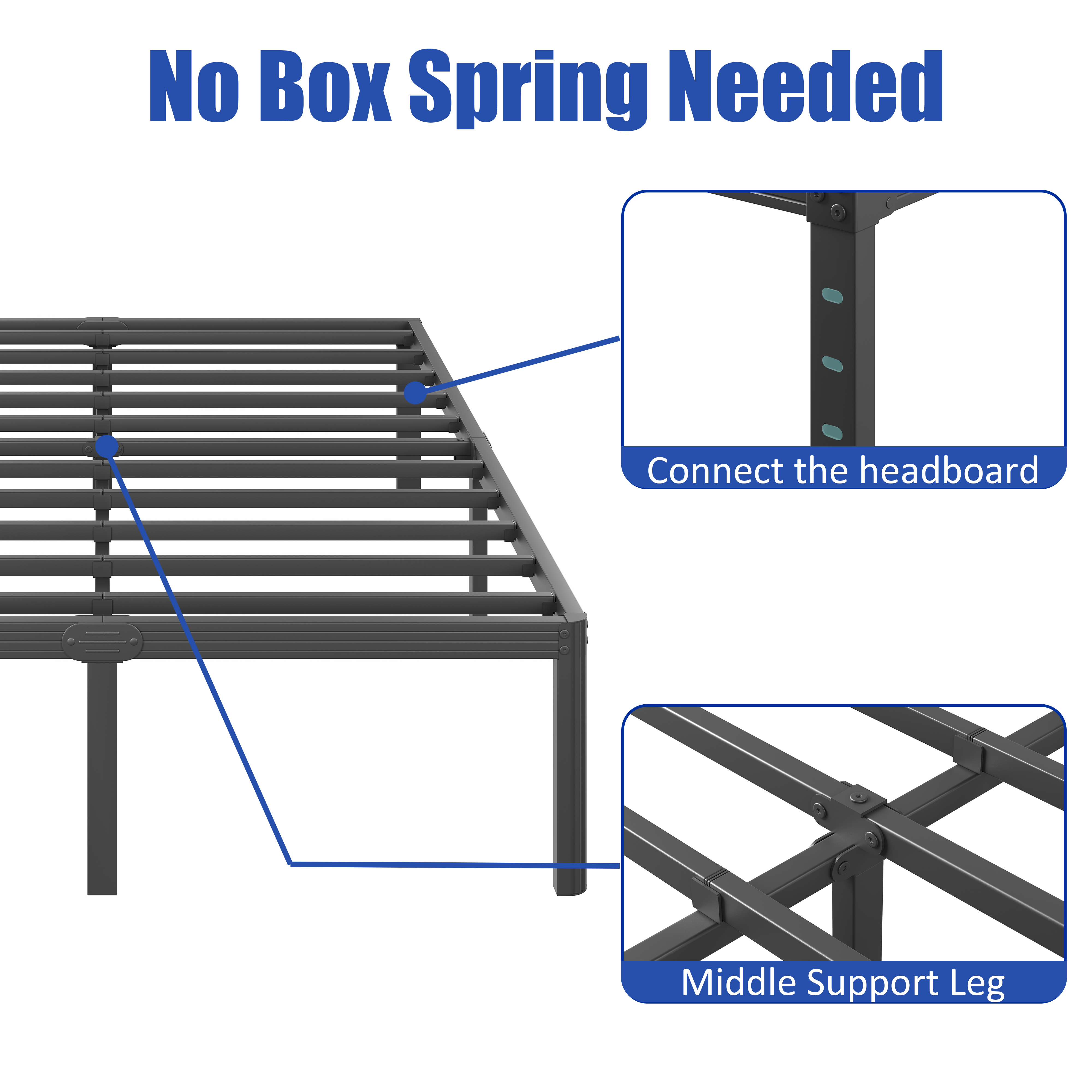 Woozuro 18 inch Queen Metal Bed Frame with Rounded Corners, Heavy Duty, No Box Spring Needed, Easy Assembly