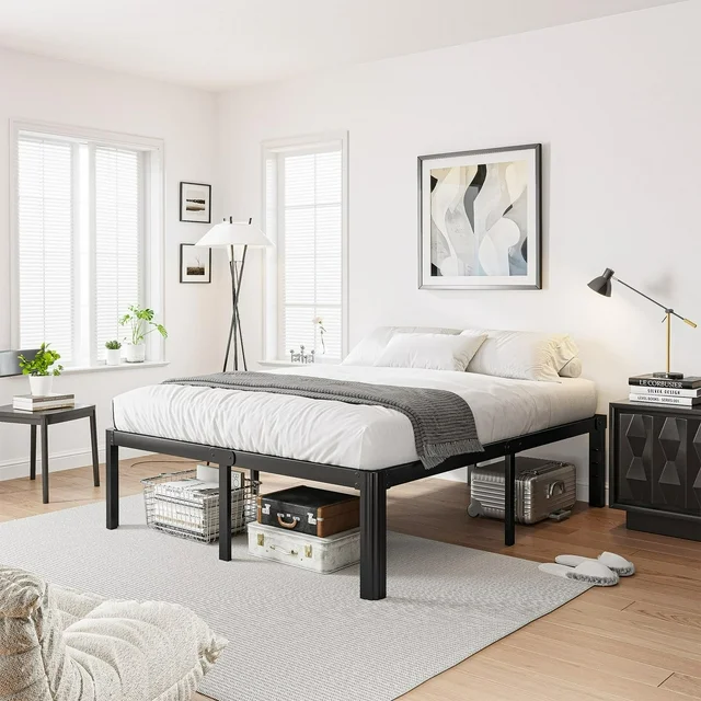 Woozuro 18 inch Queen Metal Bed Frame with Rounded Corners, Heavy Duty Platform Bed, No Box Spring Needed, Easy Assembly