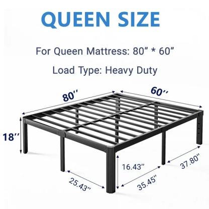 Woozuro 18 inch Queen Metal Bed Frame with Rounded Corners, Heavy Duty Platform Bed, No Box Spring Needed, Easy Assembly