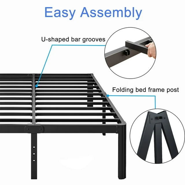 Woozuro 18 inch Queen Metal Bed Frame with Rounded Corners, Heavy Duty Platform Bed, No Box Spring Needed, Easy Assembly