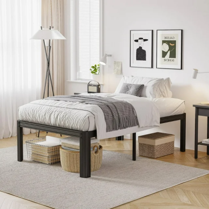Woozuro Full Bed Frames, 18 Inch High Bedframe No Box Spring Needed, Heavy Duty Steel Slats Platform Mattress Base, Reinforced Metal Frame, Noise-Free, Easy Assembly, Black