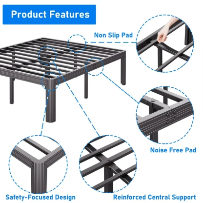 Woozuro Full Bed Frames, 18 Inch High Bedframe No Box Spring Needed, Heavy Duty Steel Slats Platform Mattress Base, Reinforced Metal Frame, Noise-Free, Easy Assembly, Black