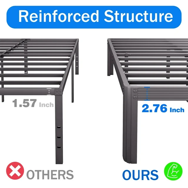 Woozuro Full Bed Frames, 18 Inch High Bedframe No Box Spring Needed, Heavy Duty Steel Slats Platform Mattress Base, Reinforced Metal Frame, Noise-Free, Easy Assembly, Black