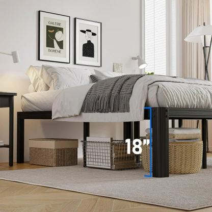 Woozuro Full Bed Frames, 18 Inch High Bedframe No Box Spring Needed, Heavy Duty Steel Slats Platform Mattress Base, Reinforced Metal Frame, Noise-Free, Easy Assembly, Black