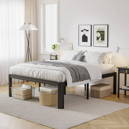 Woozuro Full Bed Frames, 18 Inch High Bedframe No Box Spring Needed, Heavy Duty Steel Slats Platform Mattress Base, Reinforced Metal Frame, Noise-Free, Easy Assembly, Black